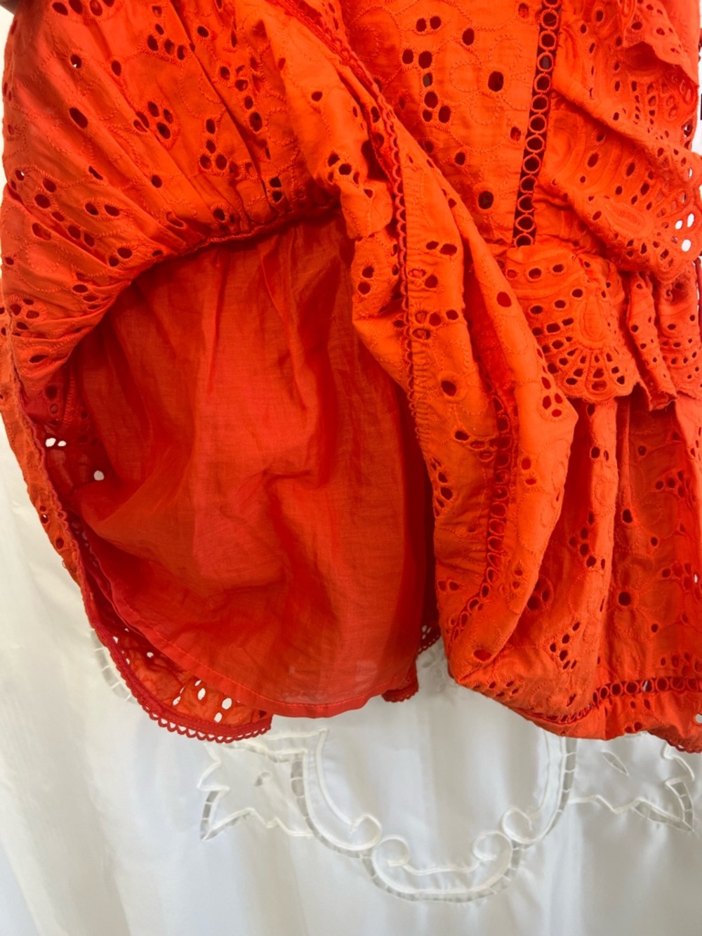 Zimmermann Marisol Eyelet Dress Tomato Orange Ruffle Lace Mini Dress Resort S - Picture 9 of 13